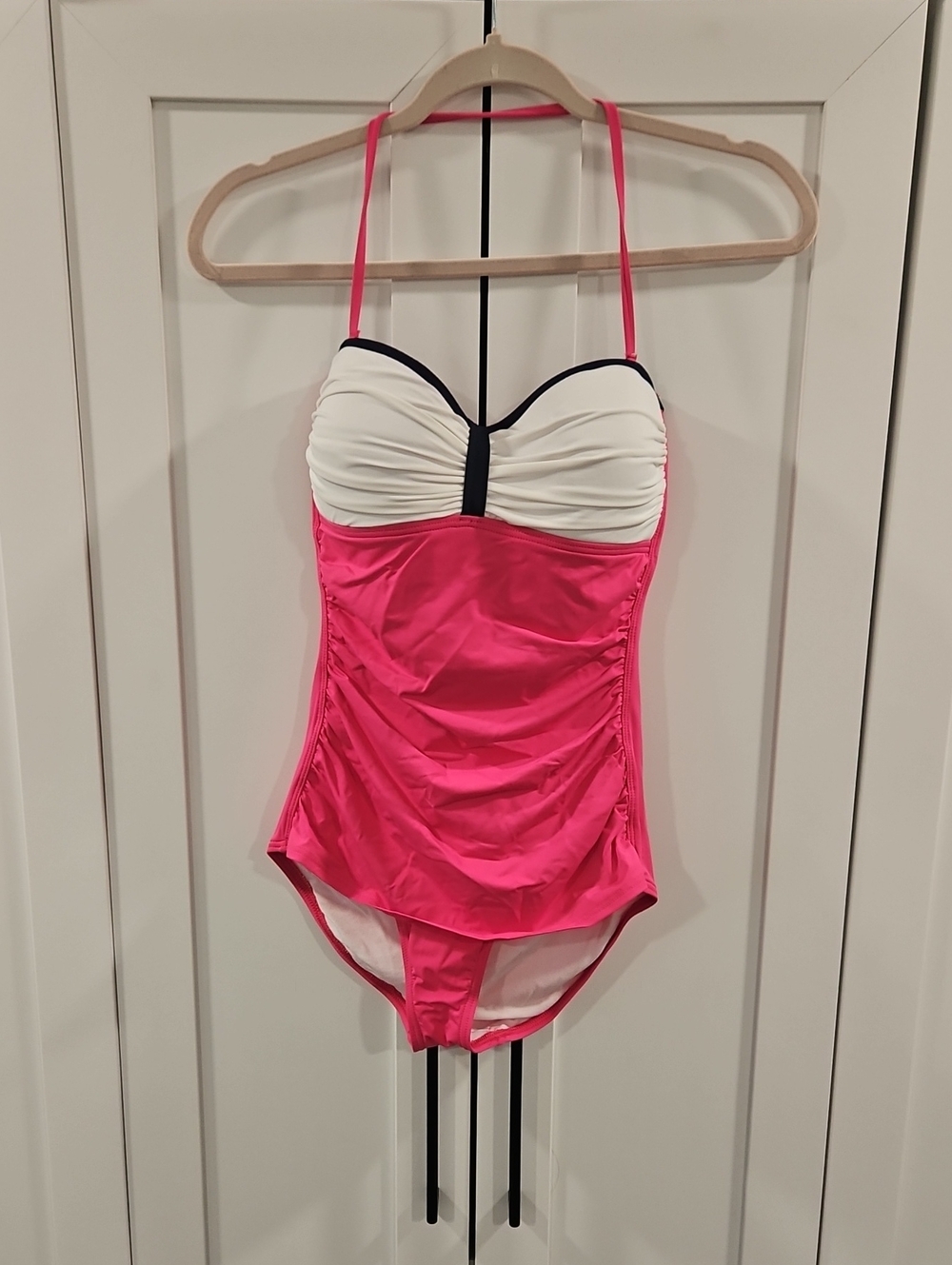 Tommy Bahama Womans Pink, White and Navy One-Piece Swimsuit.  Size 6